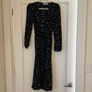 Black Floral Button-Front Midi Dress – Size Medium